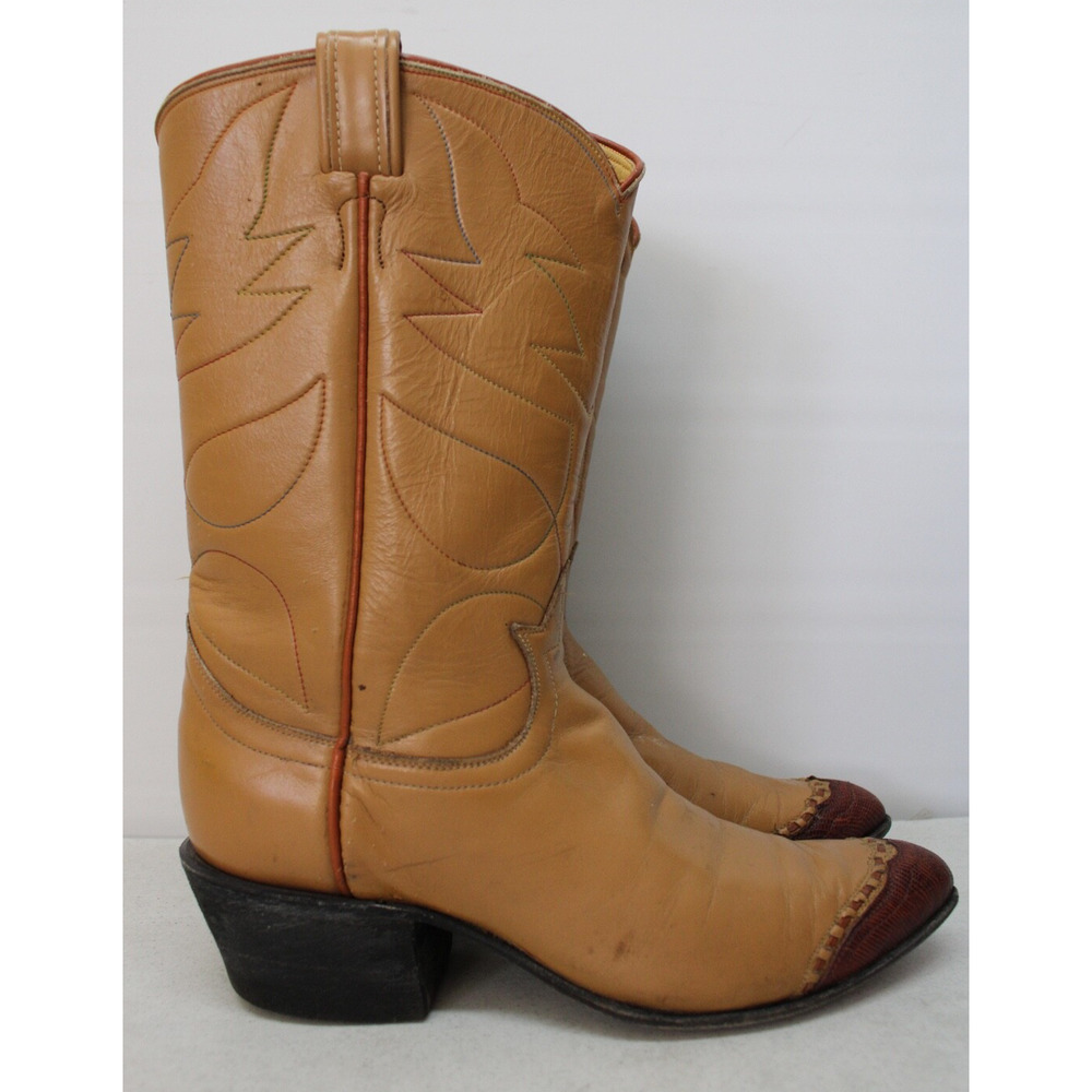 VINTAGE TONY LAMA 7040 TAN W/ LIZZARD TIP COWBOY WESTERN BOOTS WOMEN'S 7B